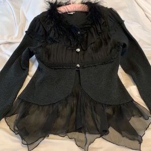 Uptown Girl Sweater,  Black knitted fabric ,  sheer detail, Medium.